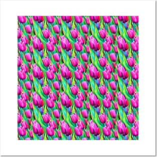 Pink Tulip Seamless Pattern Posters and Art